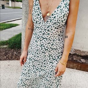 Green and white floral midi dress